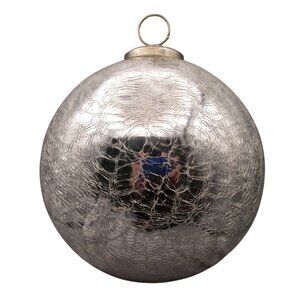Vintage Silver Crackle Glass Ornament Metal Cap GUC Unmarked